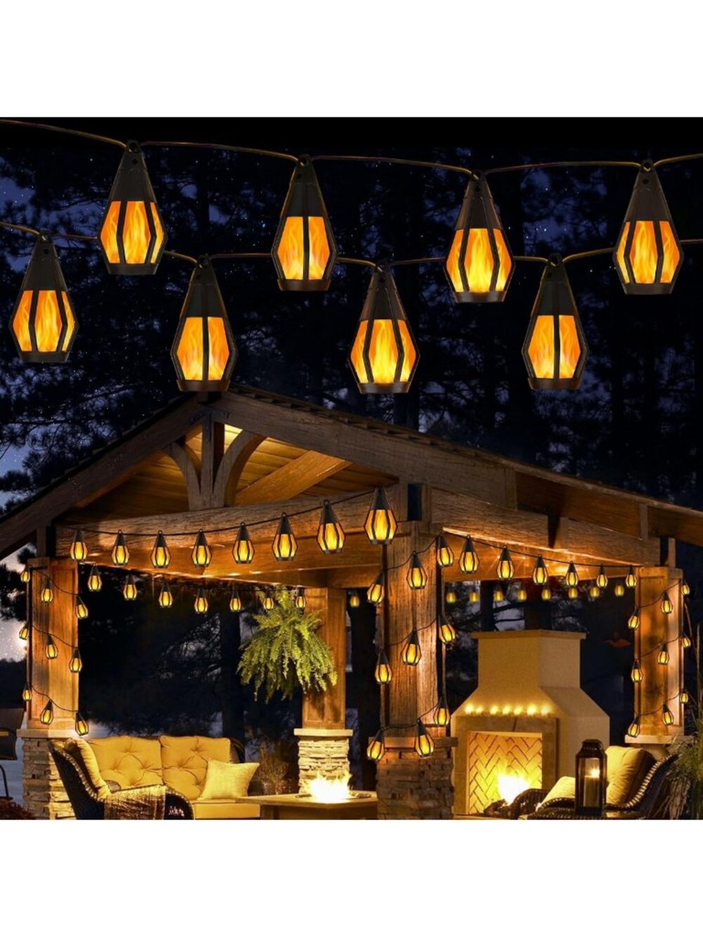 33Ft Solar String Lights for Outdoor Decor, 15 Flickering Patio Lights